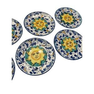 Vintage Vietri Soli The Sun Pottery Hand Painted Italy Small Plates Set Of 6
